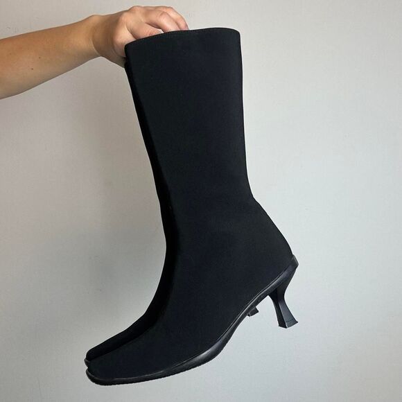 Stuart WeitzmanVintage 90s Y2K Square Toe and Kitten Heel Boots Made in Spain - Picture 3 of 7